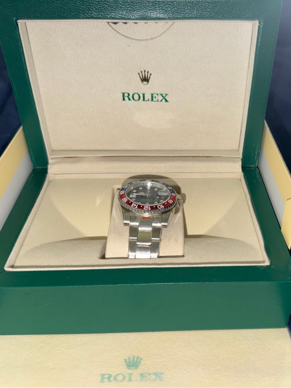 Rolex Men's Stainless Steel Watch with Red and Black Bezel